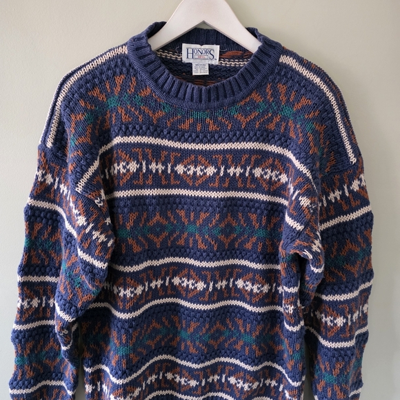 Honors M Vintage 90s Coogi Style Eclectic Grandpa Dadcore Chunky Knit Sweater - Picture 4 of 13